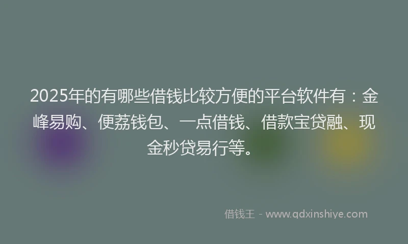 2025年的有哪些借钱比较方便的平台软件有：金峰易购、便荔钱包、一点借钱、借款宝贷融、现金秒贷易行等。
