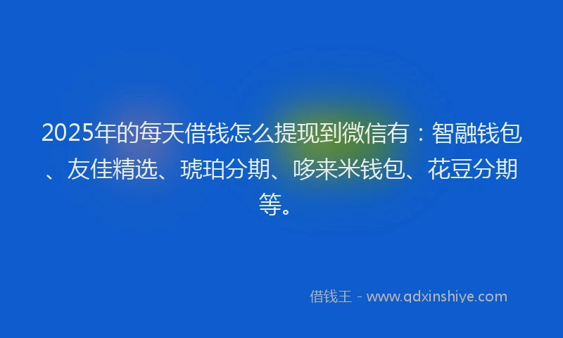 2025年的每天借钱怎么提现到微信有：智融钱包、友佳精选、琥珀分期、哆来米钱包、花豆分期等。