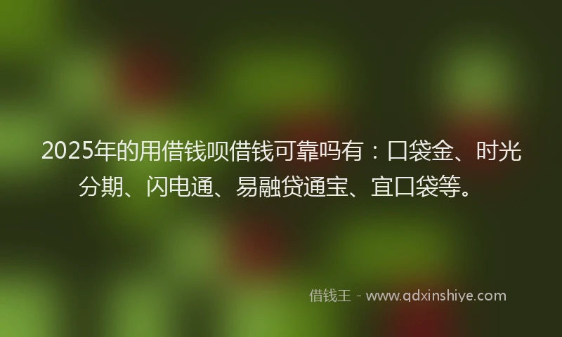 2025年的用借钱呗借钱可靠吗有：口袋金、时光分期、闪电通、易融贷通宝、宜口袋等。