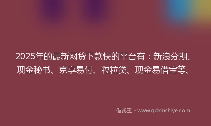 2025年的最新网贷下款快的平台有：新浪分期、现金秘书、京享易付、粒粒贷、现金易借宝等。