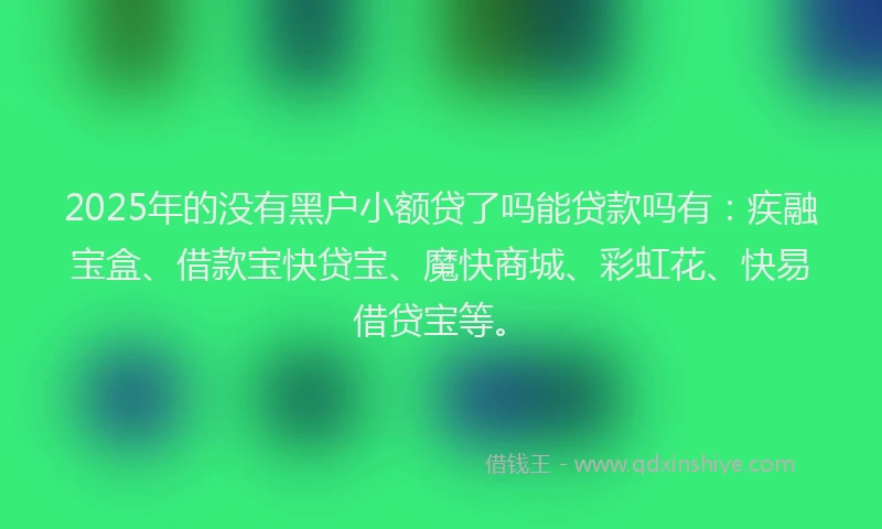 2025年的没有黑户小额贷了吗能贷款吗有：疾融宝盒、借款宝快贷宝、魔快商城、彩虹花、快易借贷宝等。