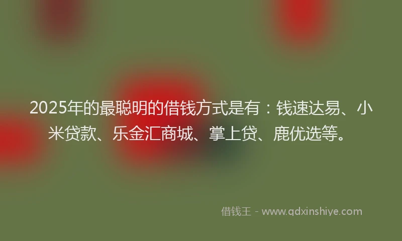 2025年的最聪明的借钱方式是有：钱速达易、小米贷款、乐金汇商城、掌上贷、鹿优选等。