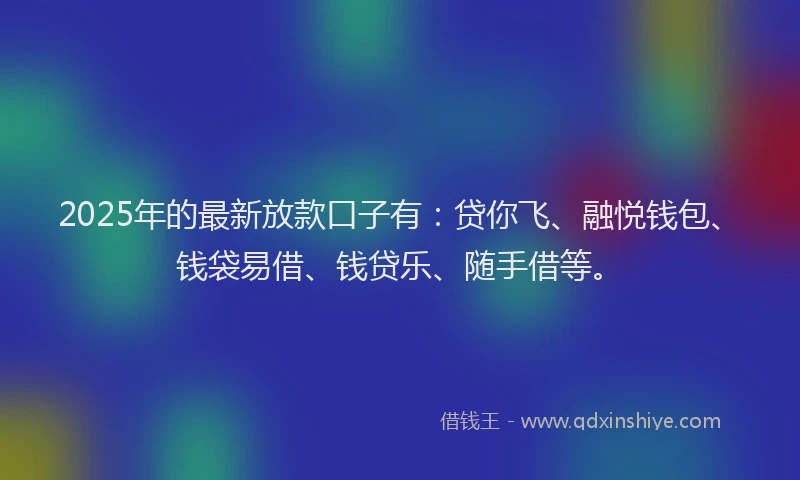 2025年的最新放款口子有：贷你飞、融悦钱包、钱袋易借、钱贷乐、随手借等。