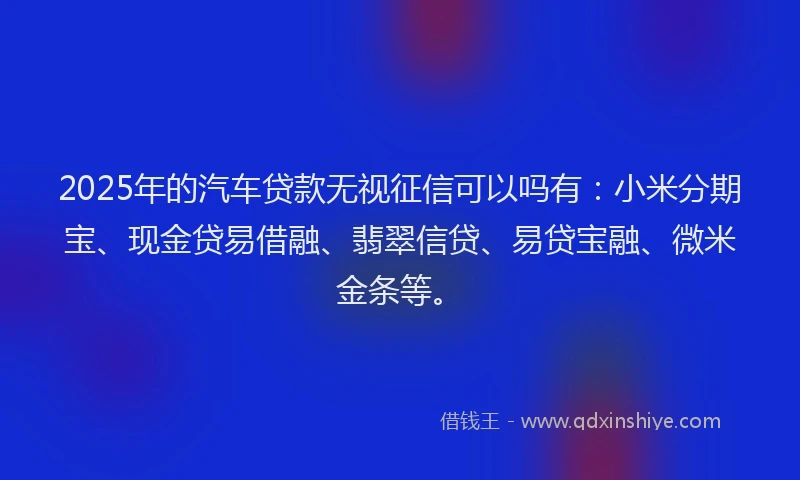 2025年的汽车贷款无视征信可以吗有：小米分期宝、现金贷易借融、翡翠信贷、易贷宝融、微米金条等。