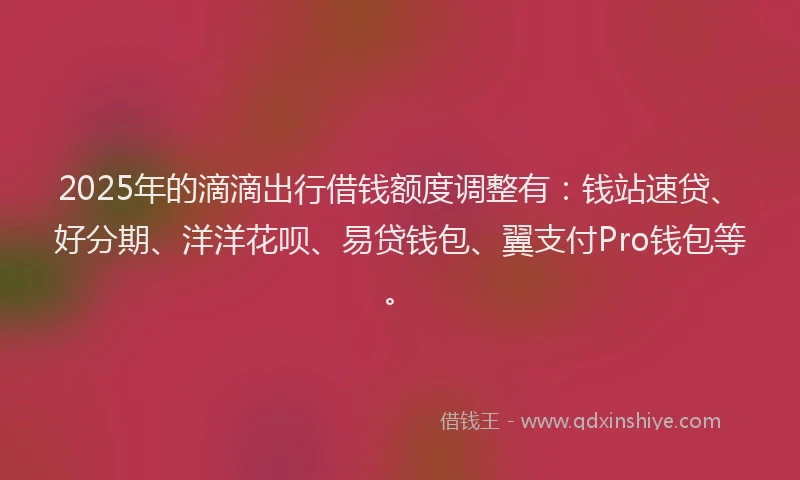 2025年的滴滴出行借钱额度调整有：钱站速贷、好分期、洋洋花呗、易贷钱包、翼支付Pro钱包等。