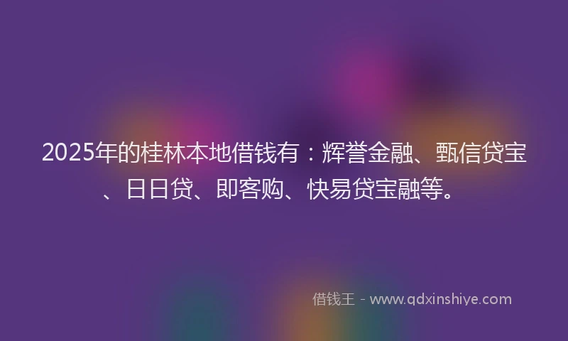 2025年的桂林本地借钱有：辉誉金融、甄信贷宝、日日贷、即客购、快易贷宝融等。
