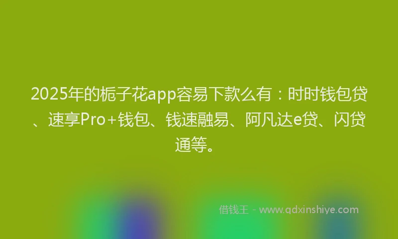 2025年的栀子花app容易下款么有：时时钱包贷、速享Pro+钱包、钱速融易、阿凡达e贷、闪贷通等。