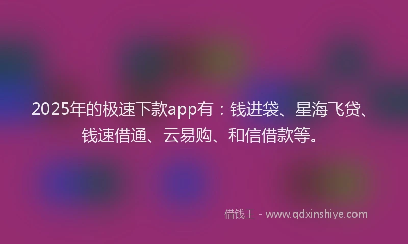 2025年的极速下款app有：钱进袋、星海飞贷、钱速借通、云易购、和信借款等。