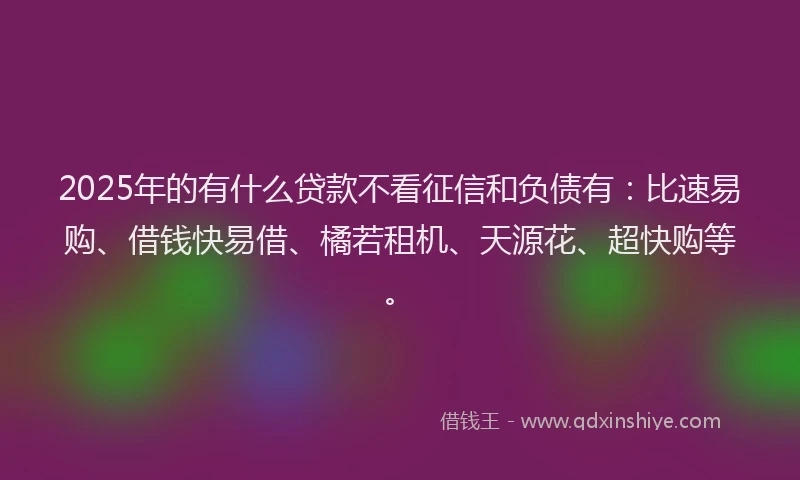 2025年的有什么贷款不看征信和负债有：比速易购、借钱快易借、橘若租机、天源花、超快购等。
