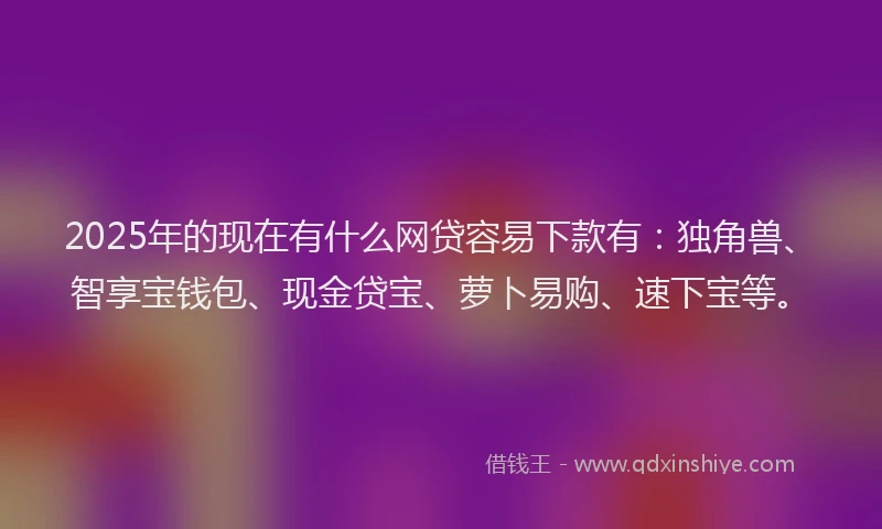 2025年的现在有什么网贷容易下款有：独角兽、智享宝钱包、现金贷宝、萝卜易购、速下宝等。