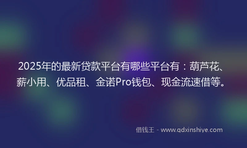 2025年的最新贷款平台有哪些平台有：葫芦花、薪小用、优品租、金诺Pro钱包、现金流速借等。