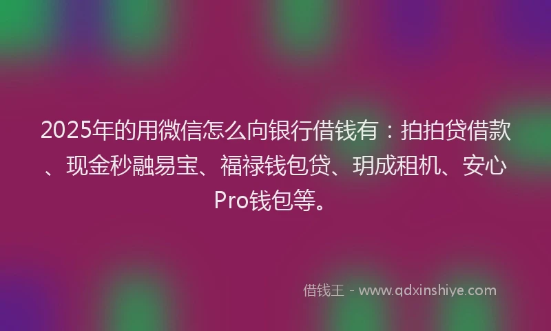 2025年的用微信怎么向银行借钱有：拍拍贷借款、现金秒融易宝、福禄钱包贷、玥成租机、安心Pro钱包等。