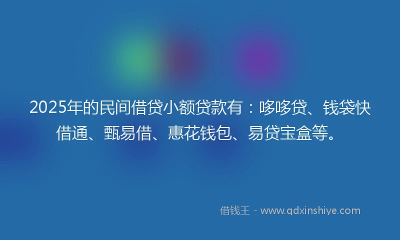 2025年的民间借贷小额贷款有：哆哆贷、钱袋快借通、甄易借、惠花钱包、易贷宝盒等。