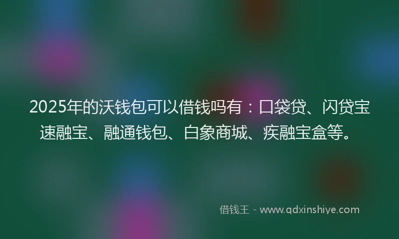 2025年的沃钱包可以借钱吗有：口袋贷、闪贷宝速融宝、融通钱包、白象商城、疾融宝盒等。