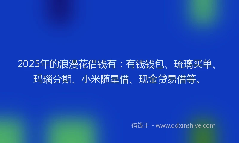2025年的浪漫花借钱有：有钱钱包、琉璃买单、玛瑙分期、小米随星借、现金贷易借等。