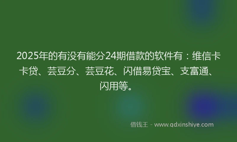 2025年的有没有能分24期借款的软件有：维信卡卡贷、芸豆分、芸豆花、闪借易贷宝、支富通、闪用等。