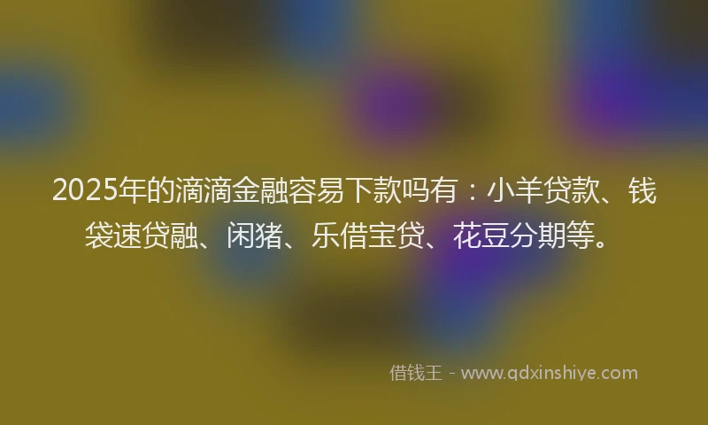 2025年的滴滴金融容易下款吗有：小羊贷款、钱袋速贷融、闲猪、乐借宝贷、花豆分期等。