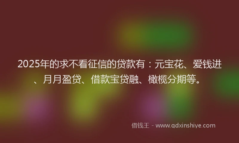 2025年的求不看征信的贷款有：元宝花、爱钱进、月月盈贷、借款宝贷融、橄榄分期等。