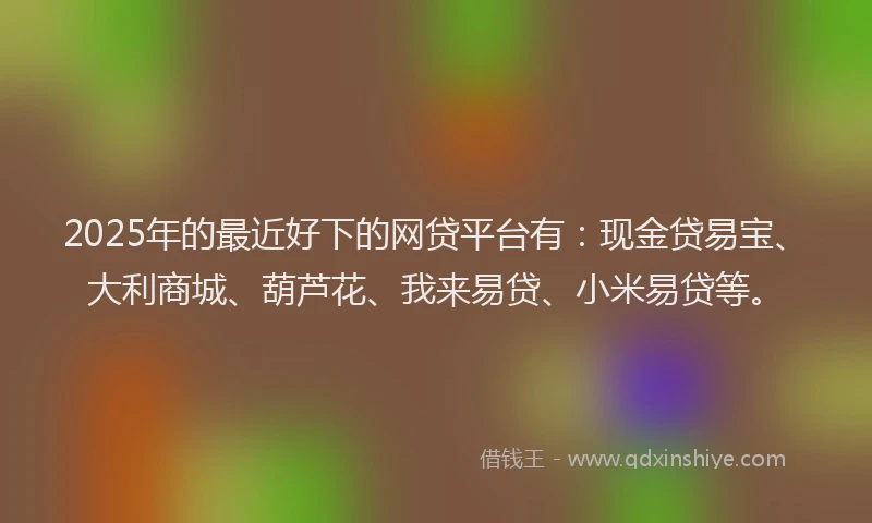 2025年的最近好下的网贷平台有：现金贷易宝、大利商城、葫芦花、我来易贷、小米易贷等。