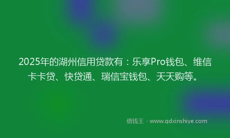 2025年的湖州信用贷款有：乐享Pro钱包、维信卡卡贷、快贷通、瑞信宝钱包、天天购等。