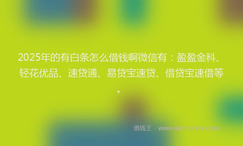 2025年的有白条怎么借钱啊微信有：盈盈金科、轻花优品、速贷通、易贷宝速贷、借贷宝速借等。