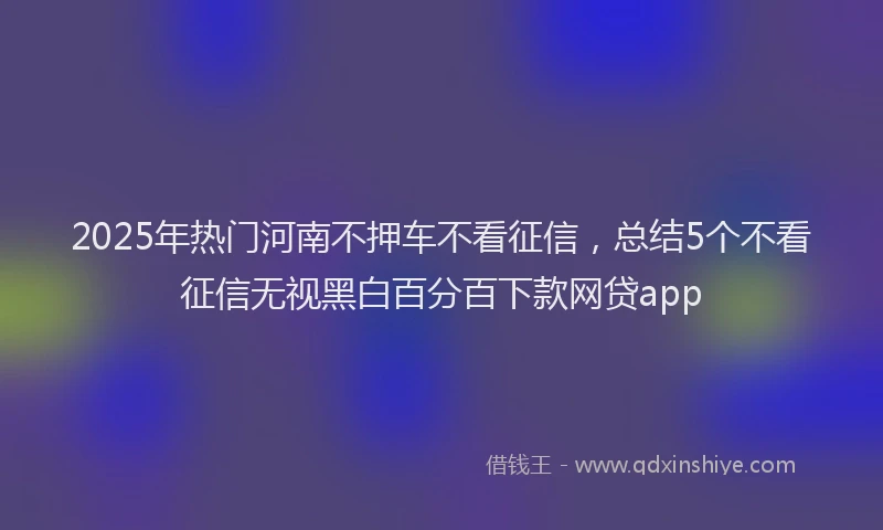 2025年热门河南不押车不看征信，总结5个不看征信无视黑白百分百下款网贷app