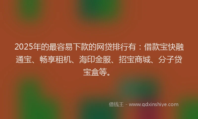 2025年的最容易下款的网贷排行有：借款宝快融通宝、畅享租机、海印金服、招宝商城、分子贷宝盒等。