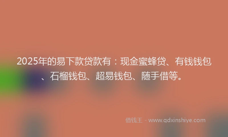 2025年的易下款贷款有：现金蜜蜂贷、有钱钱包、石榴钱包、超易钱包、随手借等。