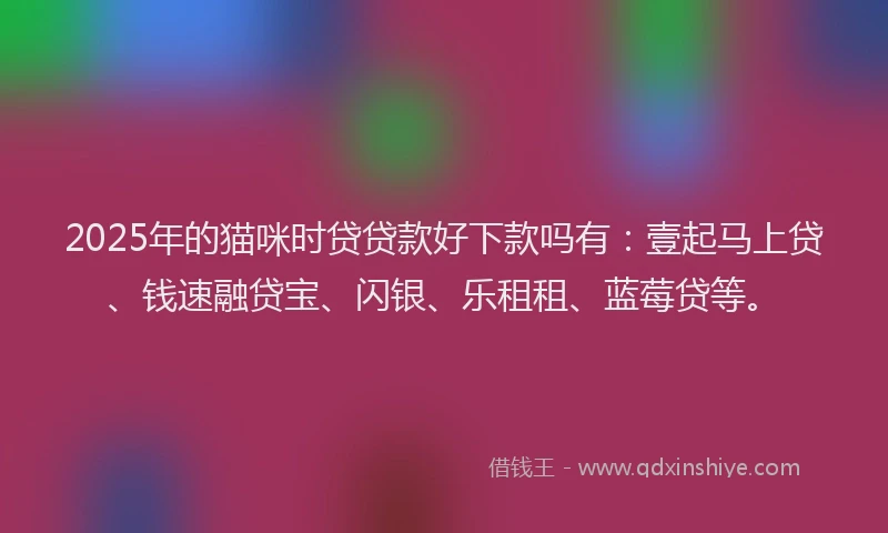 2025年的猫咪时贷贷款好下款吗有：壹起马上贷、钱速融贷宝、闪银、乐租租、蓝莓贷等。