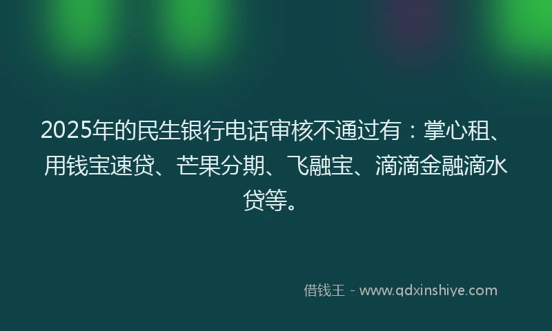 2025年的民生银行电话审核不通过有：掌心租、用钱宝速贷、芒果分期、飞融宝、滴滴金融滴水贷等。