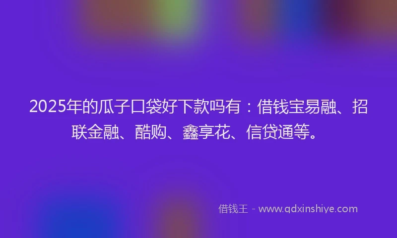 2025年的瓜子口袋好下款吗有：借钱宝易融、招联金融、酷购、鑫享花、信贷通等。