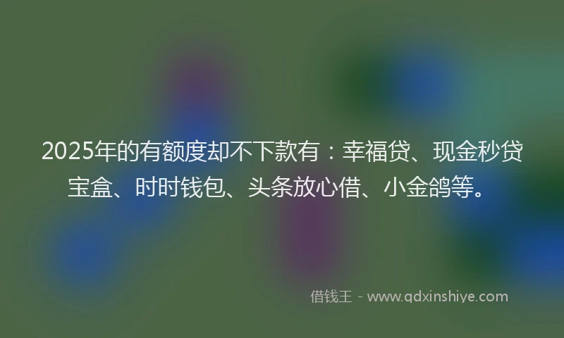 2025年的有额度却不下款有：幸福贷、现金秒贷宝盒、时时钱包、头条放心借、小金鸽等。