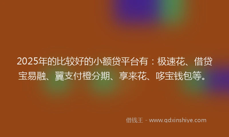 2025年的比较好的小额贷平台有：极速花、借贷宝易融、翼支付橙分期、享来花、哆宝钱包等。