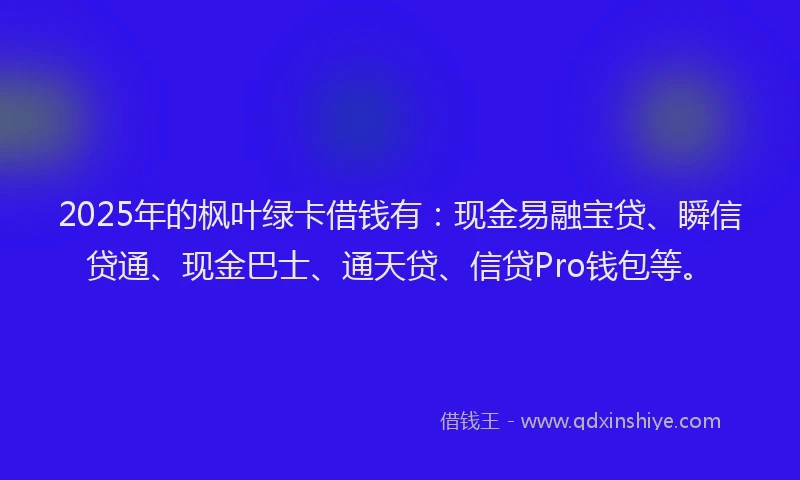 2025年的枫叶绿卡借钱有：现金易融宝贷、瞬信贷通、现金巴士、通天贷、信贷Pro钱包等。
