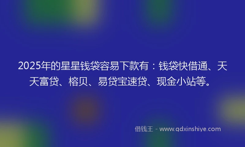 2025年的星星钱袋容易下款有：钱袋快借通、天天富贷、榕贝、易贷宝速贷、现金小站等。