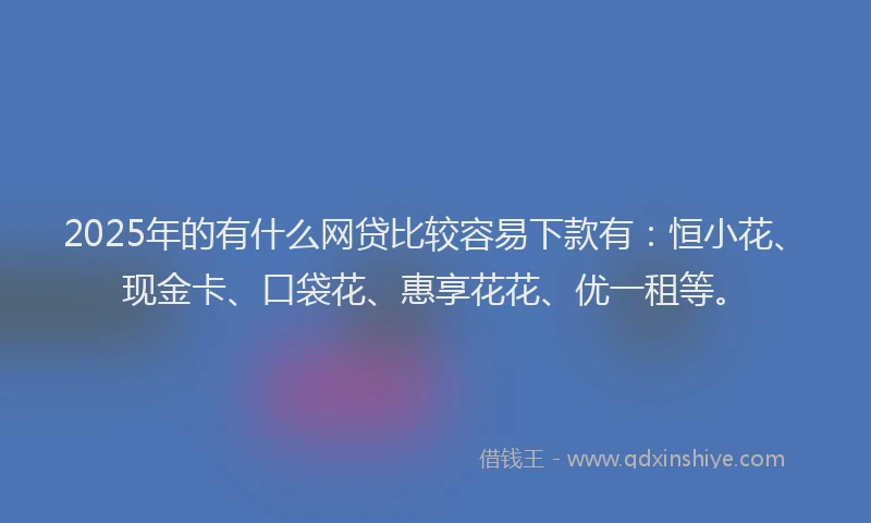 2025年的有什么网贷比较容易下款有：恒小花、现金卡、口袋花、惠享花花、优一租等。