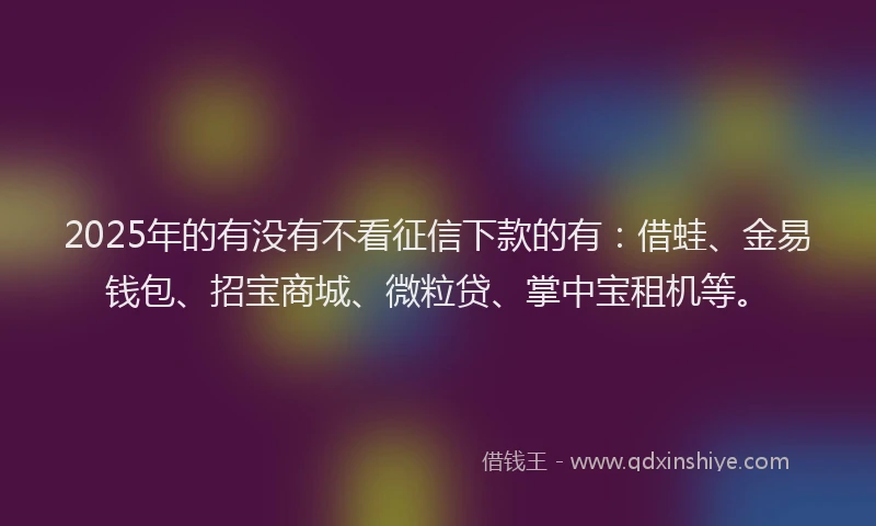2025年的有没有不看征信下款的有：借蛙、金易钱包、招宝商城、微粒贷、掌中宝租机等。