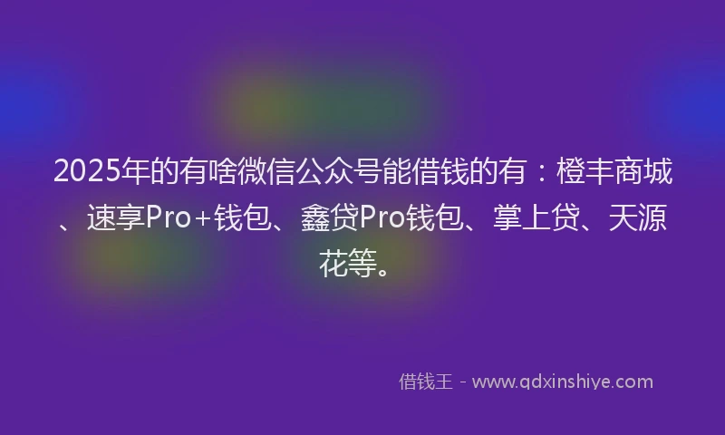 2025年的有啥微信公众号能借钱的有：橙丰商城、速享Pro+钱包、鑫贷Pro钱包、掌上贷、天源花等。