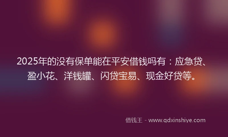 2025年的没有保单能在平安借钱吗有：应急贷、盈小花、洋钱罐、闪贷宝易、现金好贷等。