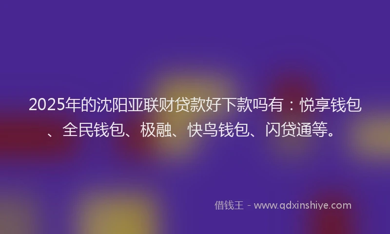 2025年的沈阳亚联财贷款好下款吗有：悦享钱包、全民钱包、极融、快鸟钱包、闪贷通等。