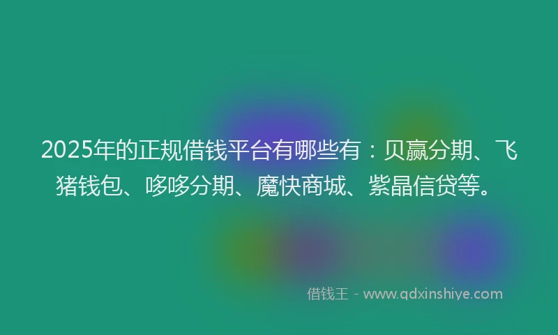 2025年的正规借钱平台有哪些有：贝赢分期、飞猪钱包、哆哆分期、魔快商城、紫晶信贷等。