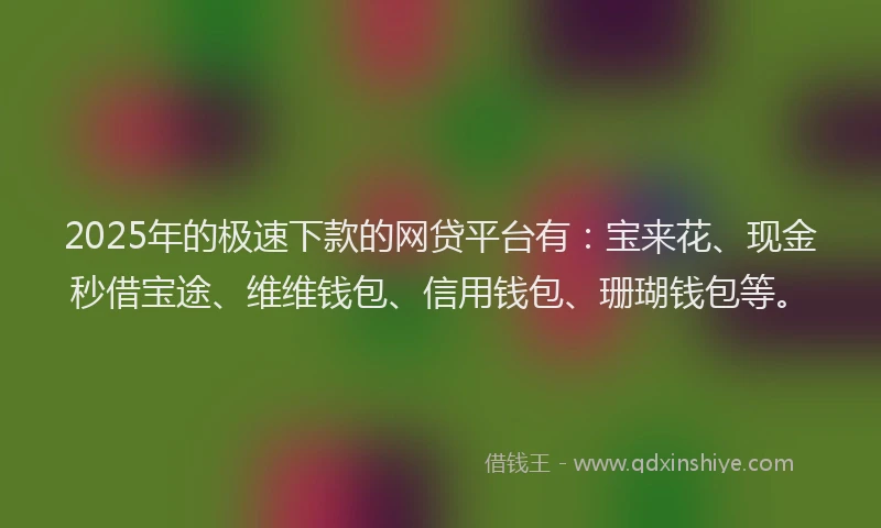 2025年的极速下款的网贷平台有：宝来花、现金秒借宝途、维维钱包、信用钱包、珊瑚钱包等。