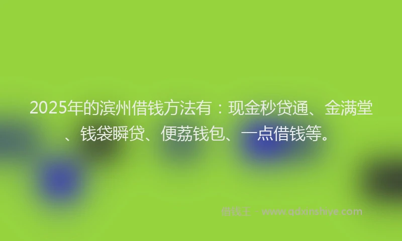 2025年的滨州借钱方法有：现金秒贷通、金满堂、钱袋瞬贷、便荔钱包、一点借钱等。