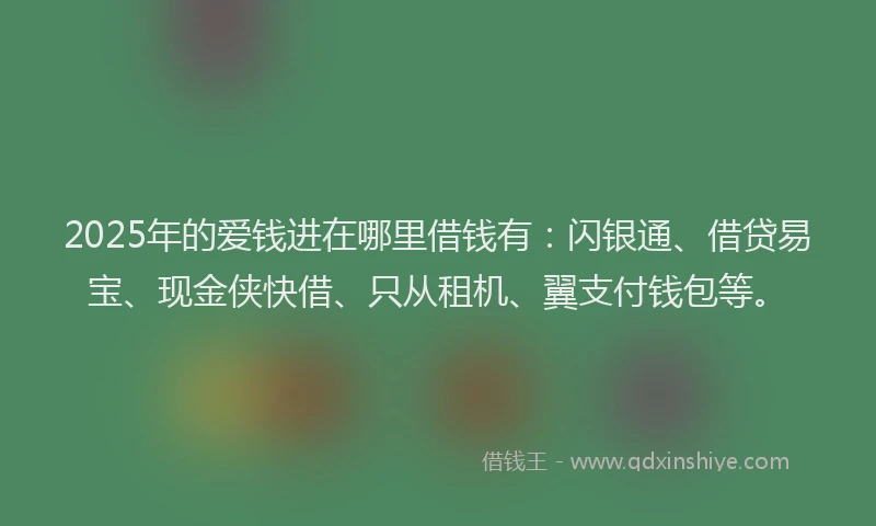 2025年的爱钱进在哪里借钱有：闪银通、借贷易宝、现金侠快借、只从租机、翼支付钱包等。