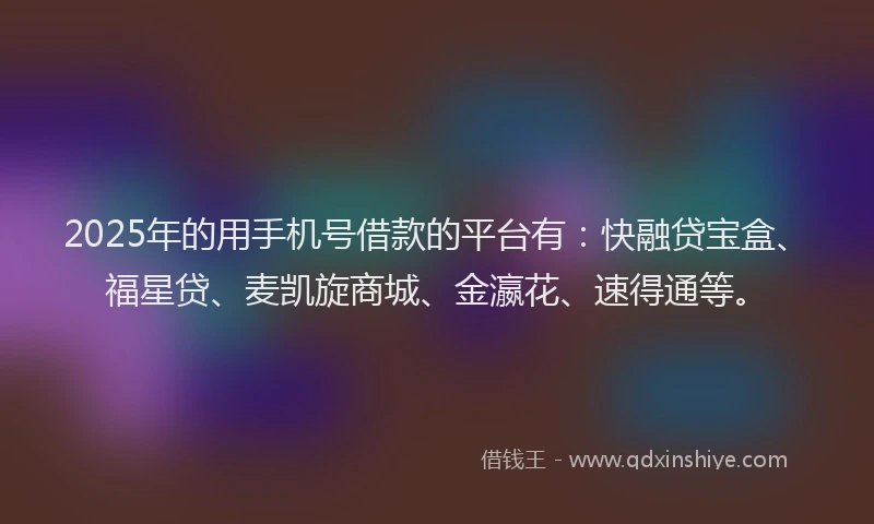 2025年的用手机号借款的平台有：快融贷宝盒、福星贷、麦凯旋商城、金瀛花、速得通等。