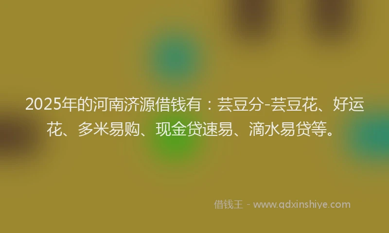 2025年的河南济源借钱有：芸豆分-芸豆花、好运花、多米易购、现金贷速易、滴水易贷等。