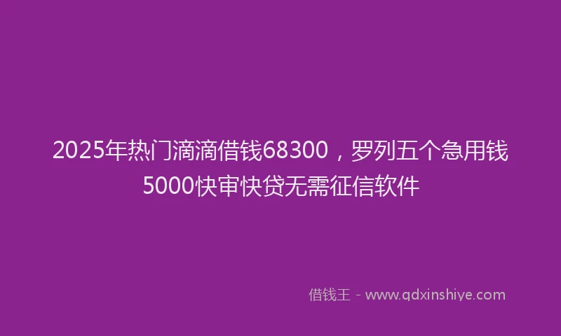 2025年热门滴滴借钱68300，罗列五个急用钱5000快审快贷无需征信软件