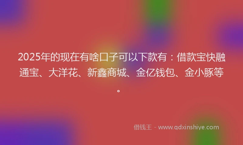 2025年的现在有啥口子可以下款有：借款宝快融通宝、大洋花、新鑫商城、金亿钱包、金小豚等。