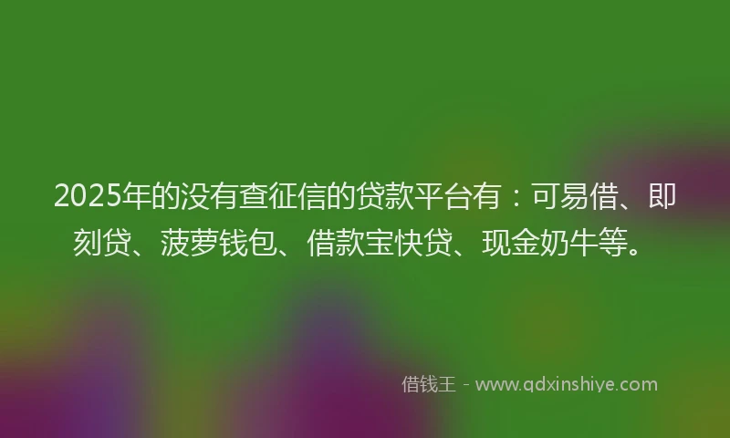 2025年的没有查征信的贷款平台有：可易借、即刻贷、菠萝钱包、借款宝快贷、现金奶牛等。