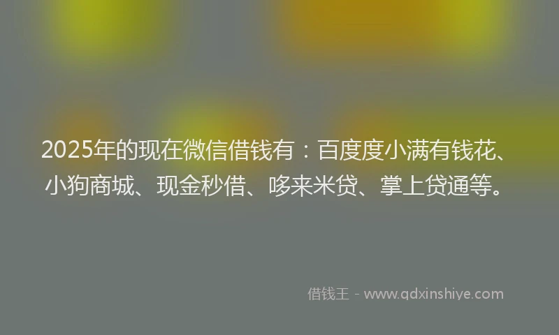 2025年的现在微信借钱有：百度度小满有钱花、小狗商城、现金秒借、哆来米贷、掌上贷通等。